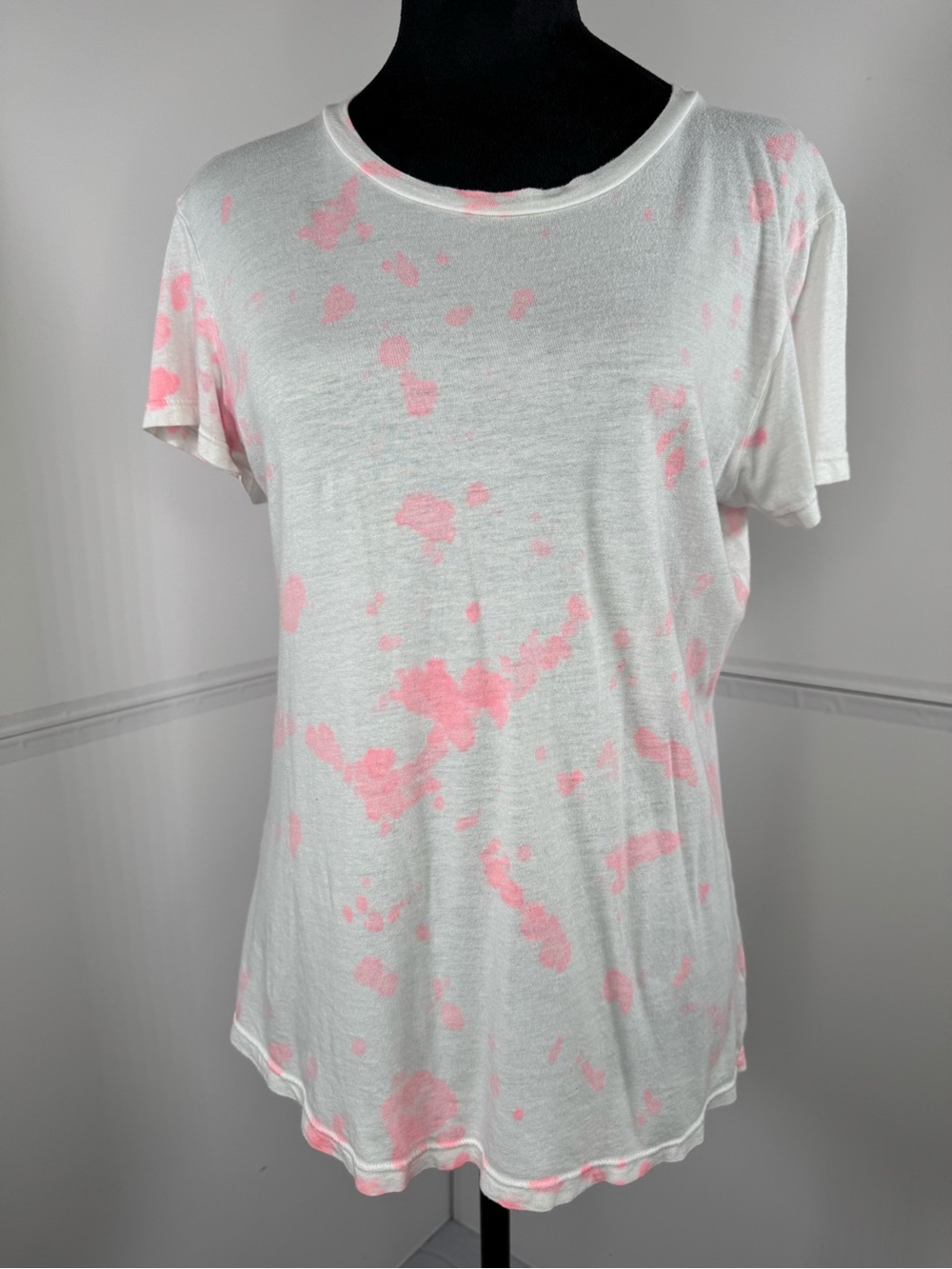 Sundry White Pink Splatter Print Cotton Modal Tee Made in USA Size 2